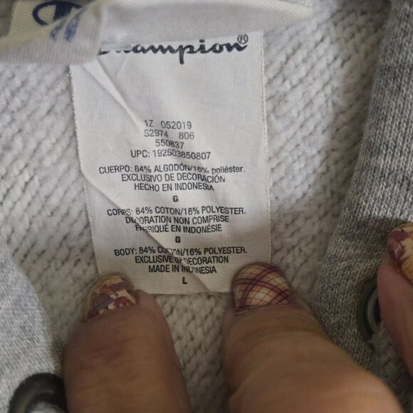 Champion Reverse Weave Front Back Unique Logo Hoodie Size L - Picture 7 of 7